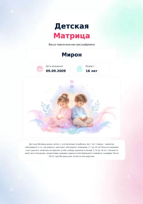 Персональная расшифровка Детской Матрицы по дате рождения